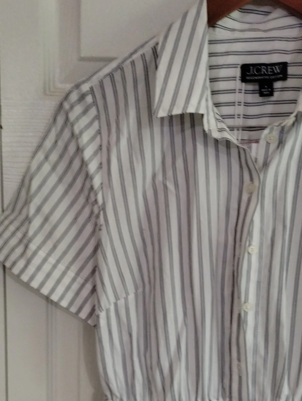 J. Crew Cerise Mini Shirt Dress Blac Stripes Cotton Poplin Size 4